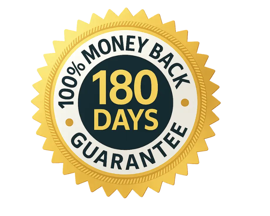 180 days 100% money back guarantee gold badge for Brain Savior supplement