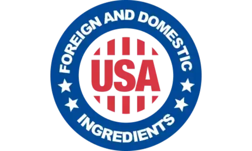 USA Foreign and Domestic Ingredients blue circular certification badge